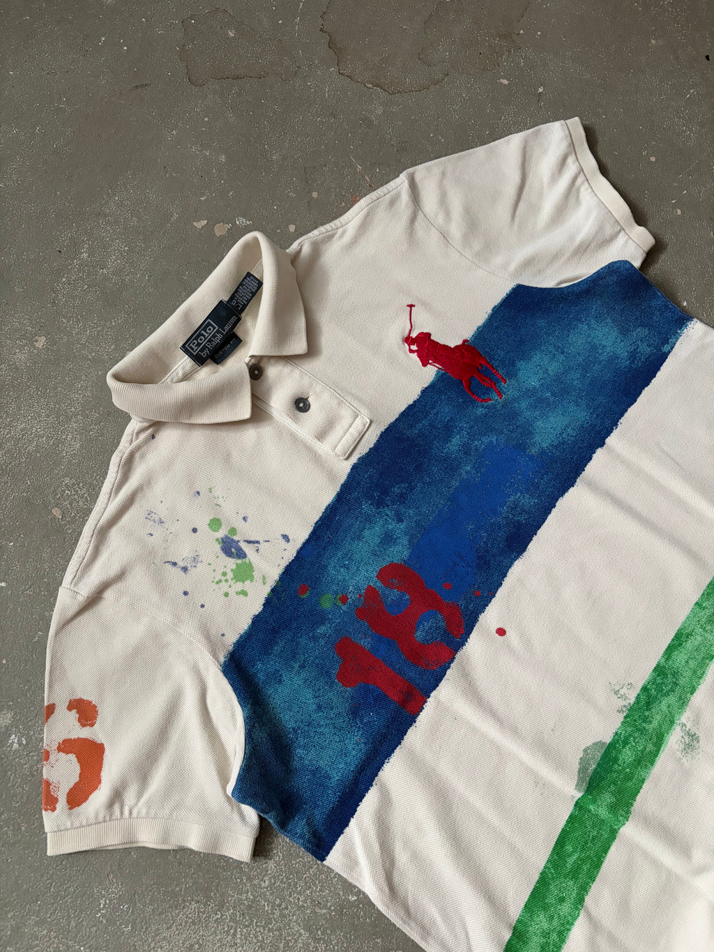 Vintage Polo Ralph Lauren Paint Splatter/Graphic Big Pony Poloshirt (L)