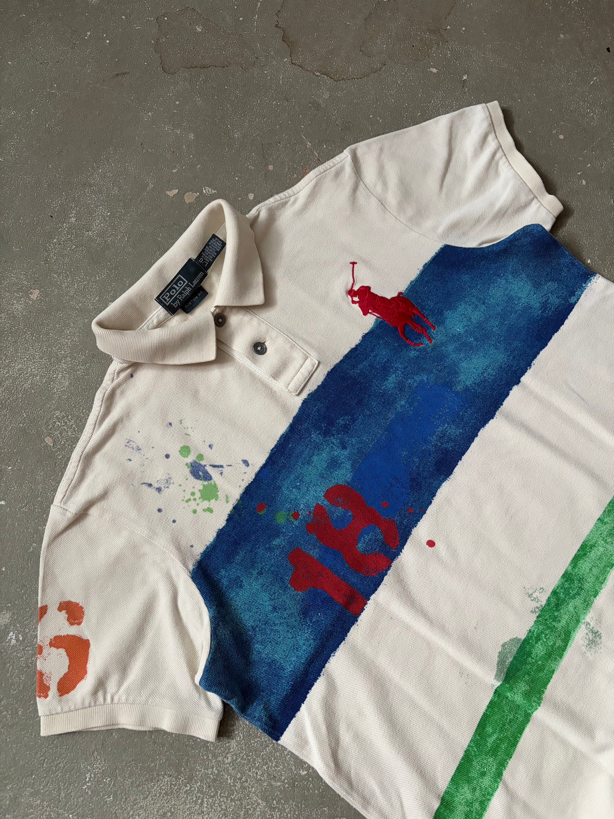 Vintage Polo Ralph Lauren Paint Splatter/Graphic Big Pony Poloshirt (L)