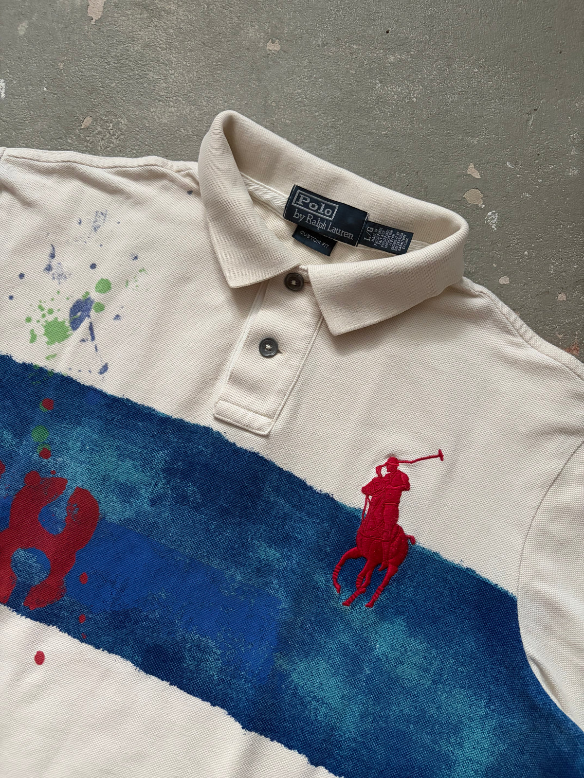 Vintage Polo Ralph Lauren Paint Splatter/Graphic Big Pony Poloshirt (L)