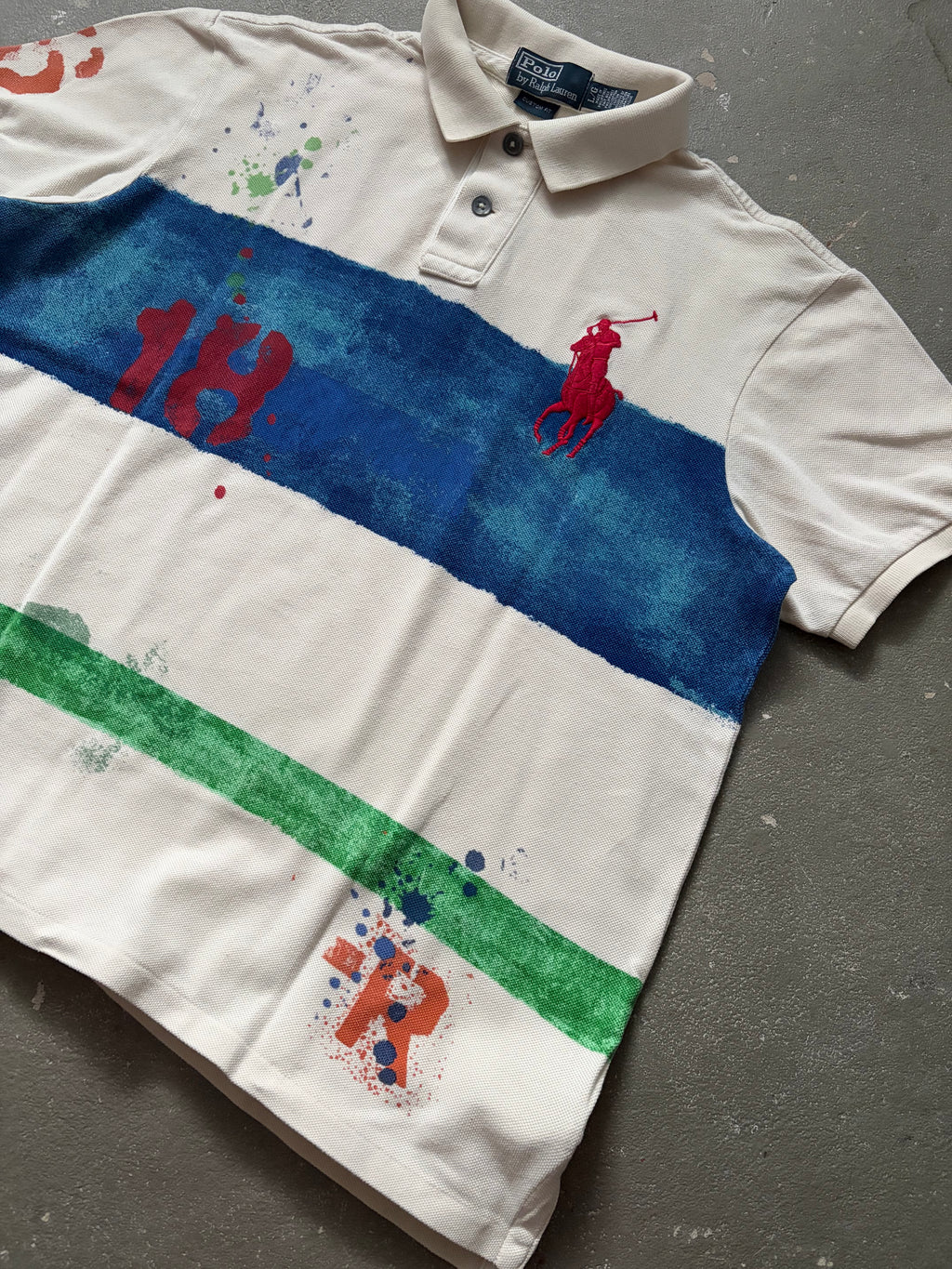 Vintage Polo Ralph Lauren Paint Splatter/Graphic Big Pony Poloshirt (L)
