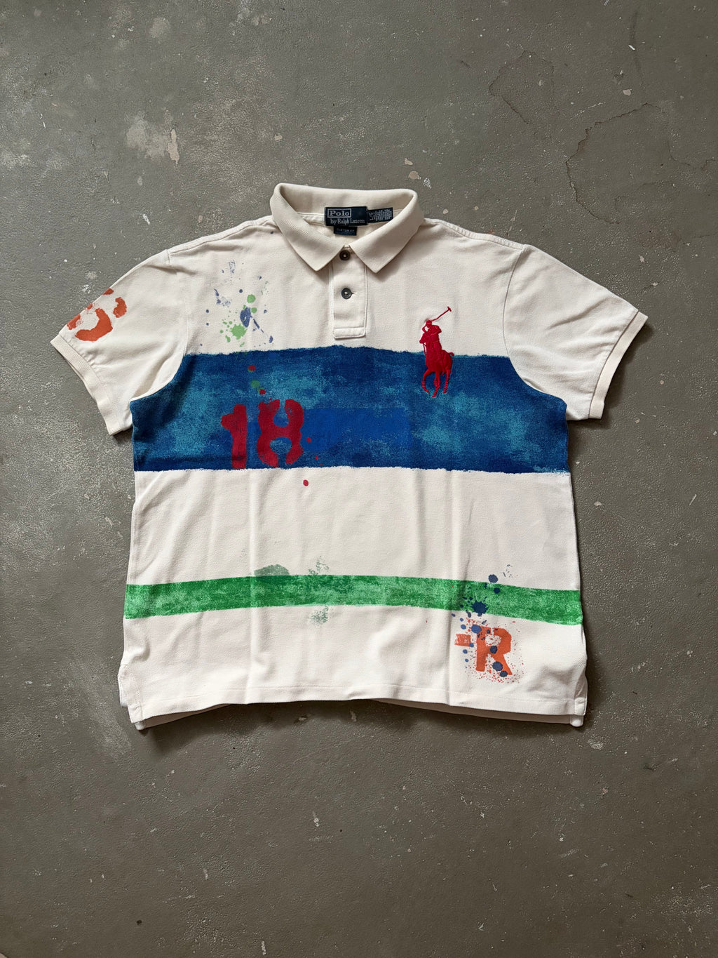 Vintage Polo Ralph Lauren Paint Splatter/Graphic Big Pony Poloshirt (L)