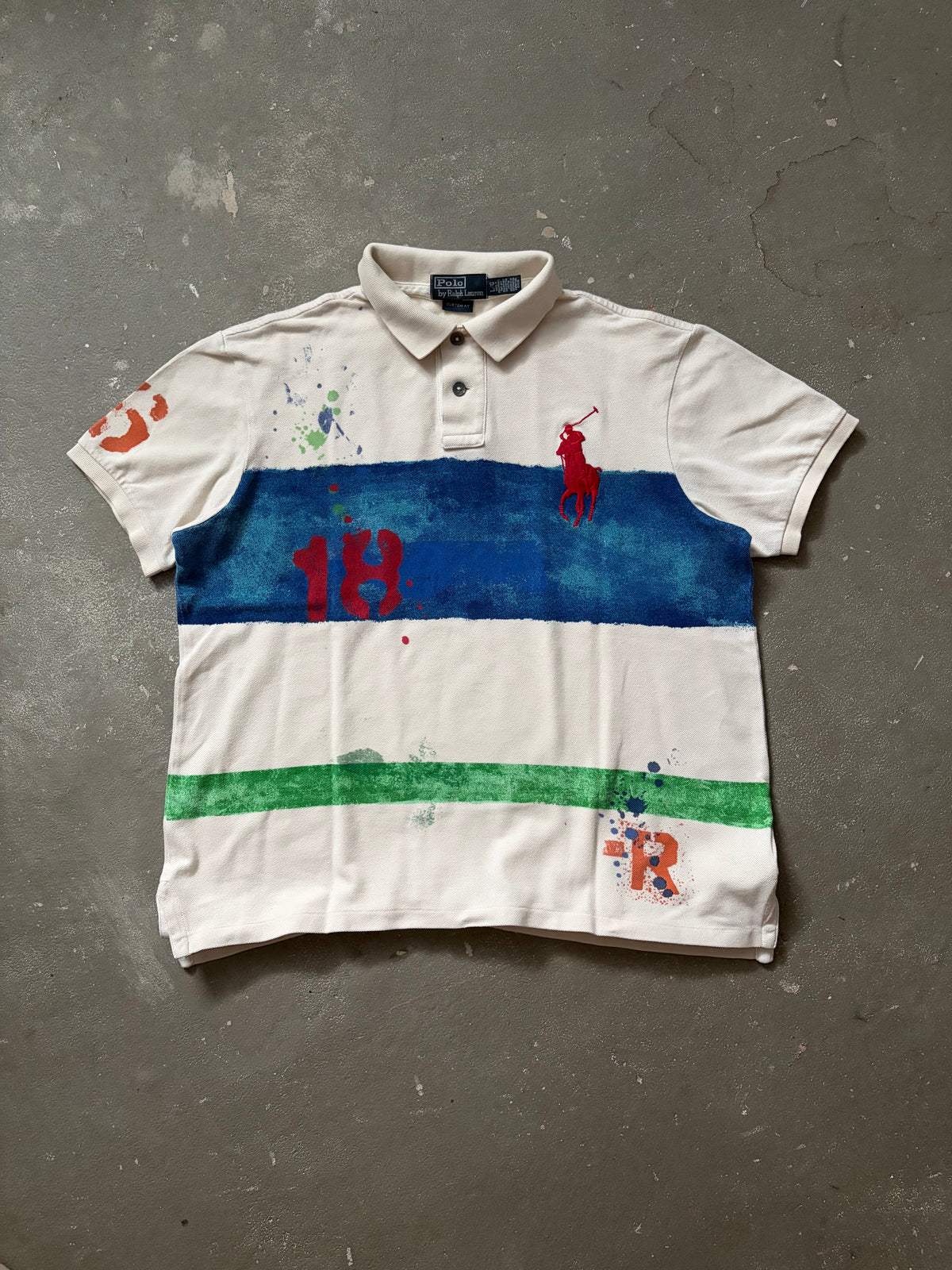Vintage Polo Ralph Lauren Paint Splatter/Graphic Big Pony Poloshirt (L)